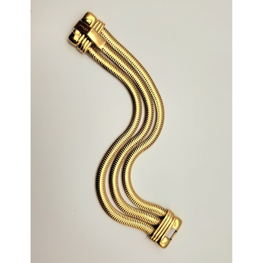 Monet Vintage Gold Tone Triple Strand Snake Chain Bracelet 7.5 Inch